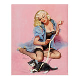 Sexy Pinup Girl Playing With Her Cat (Print Only) thumbnail