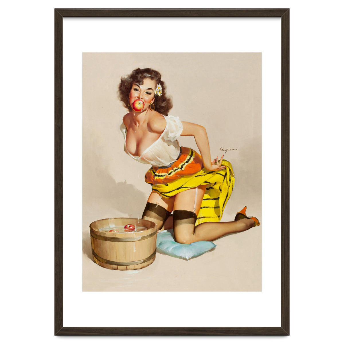 Pinup Girl Bobbing For Apples