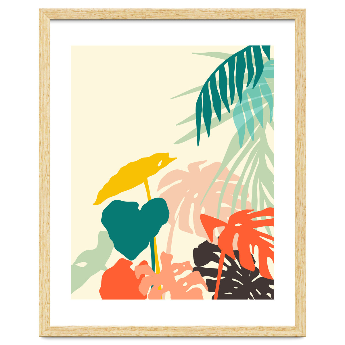 Tropical Nature, Botanical Pastel Jungle Plants Illustration, Minimal Bohemian Palm Monstera Forest