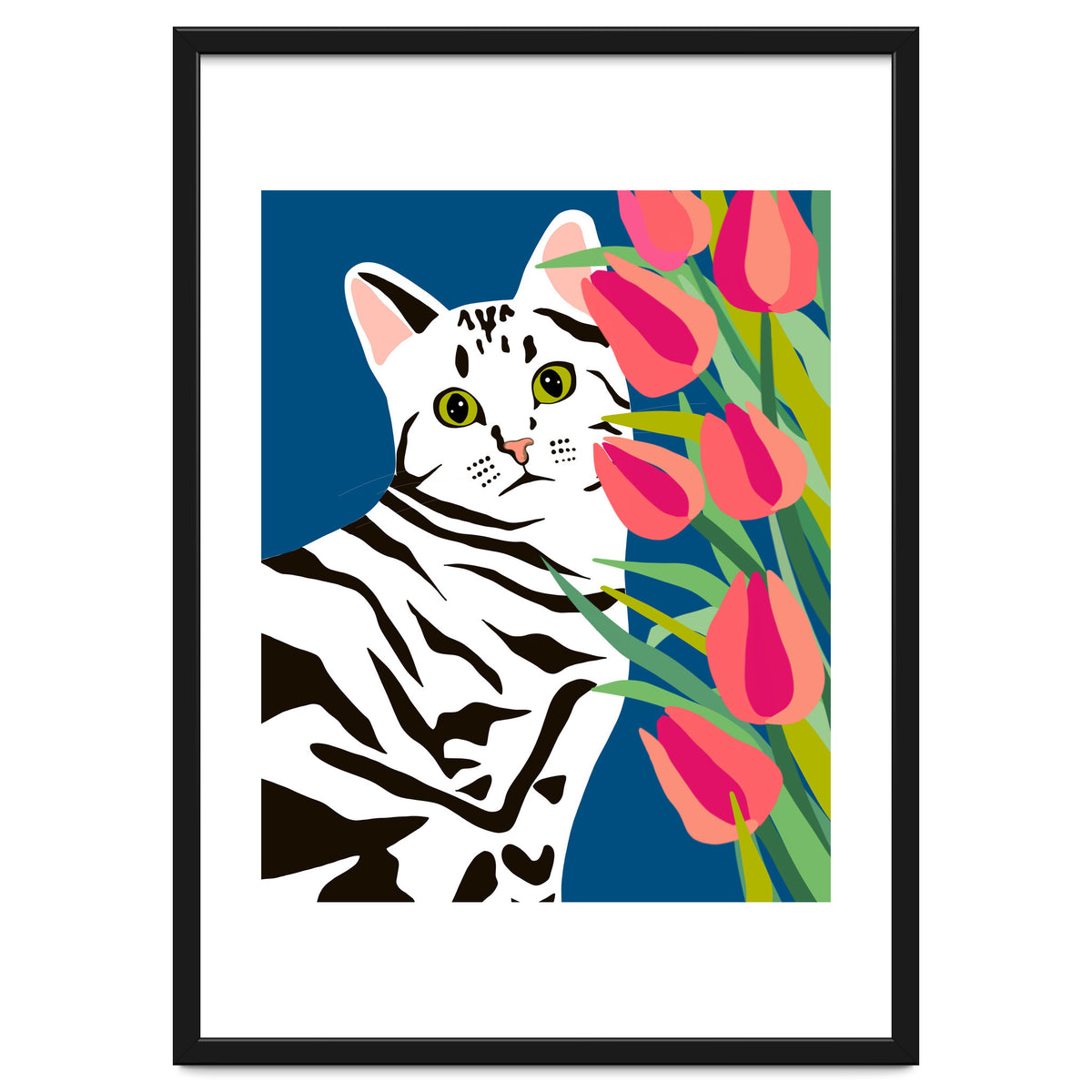 The Poser, Cat Cute Pet Animals Illustration, Pop Of Color Eclectic Pets Bohemian Contemporary Still Life