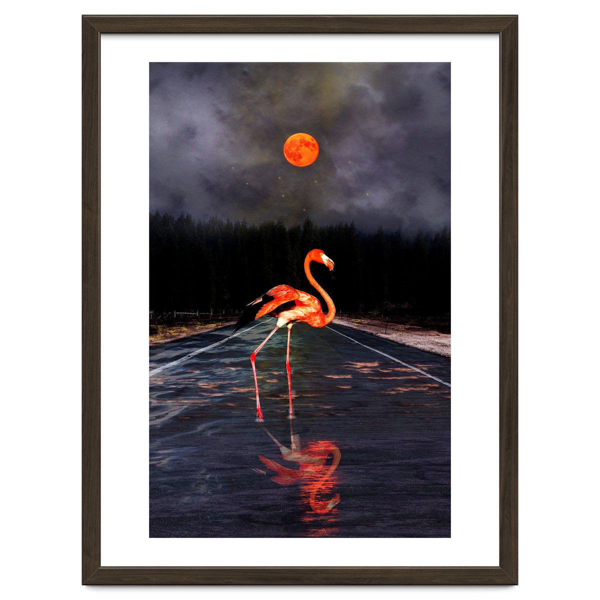 Flamingo and Red Moon