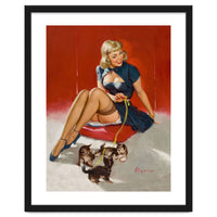 Pinup Sexy Girl Playing With Her Little Cats