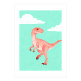 Velociraptor Watercolor Art, Cute Dino Nursery Print, Whimsical Dinosaur Illustration (Print Only) thumbnail