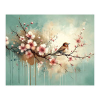 Bird Resting On Cherry Blossom Branch (Print Only)