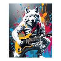 Wolf playing guitar, graffiti (Print Only)