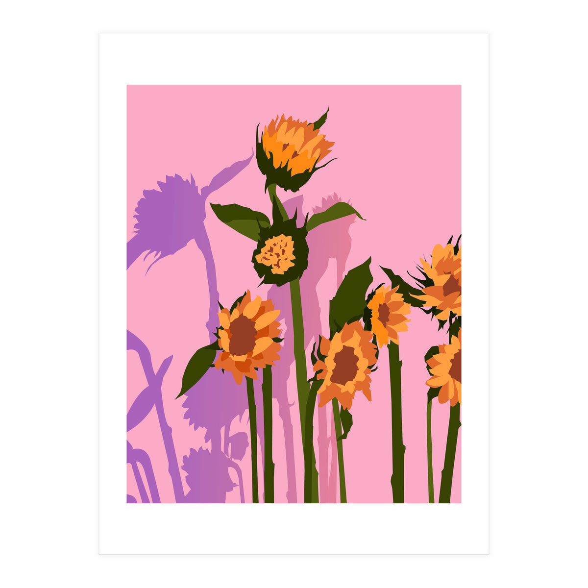 Golden Sunflowers Inside, Botanical Nature Floral Plants Painting, Blush Meadow Blossom Spring, Summer Bohemian Eclectic Positivity (Print Only)