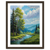 Serene Mountain River Landscape Oil Painting