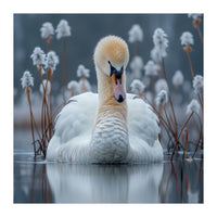 Swan Floating Serene On Calm Water (Print Only)