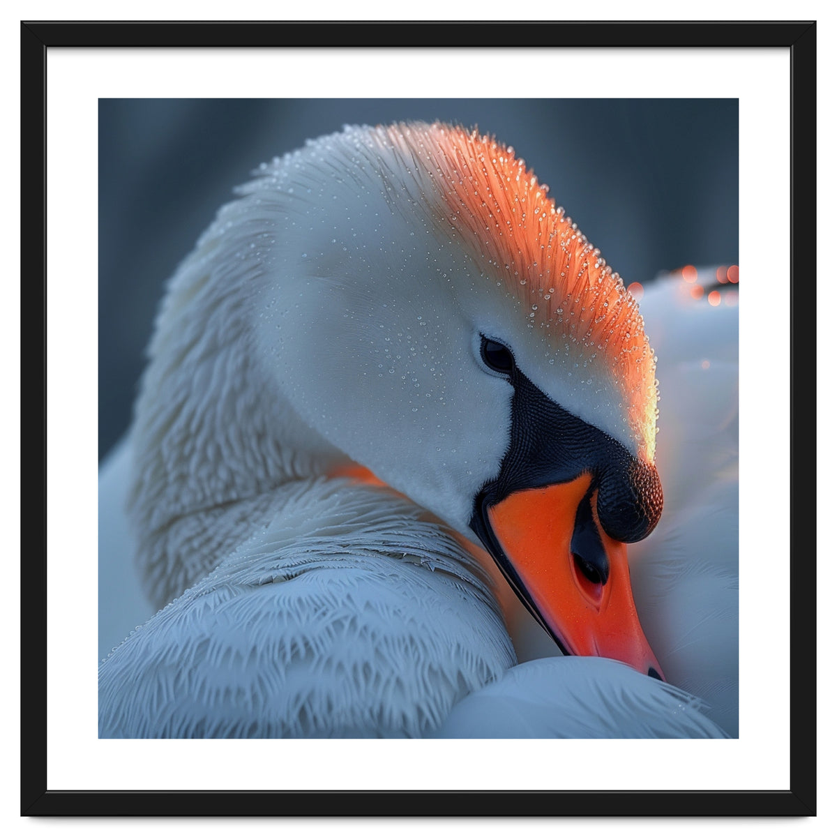 Close Up Of A White Swan With Water Droplets