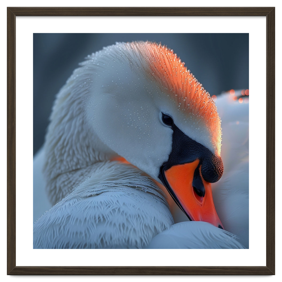 Close Up Of A White Swan With Water Droplets