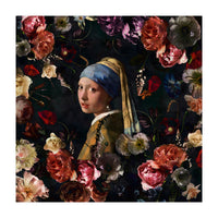 Girl With Pearl Earring And Flowers (Print Only)