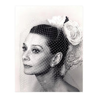 Audrey Hepburn with Veil, Classic Hollywood Glamour Photography, Black and White Icon Portrait (Print Only)