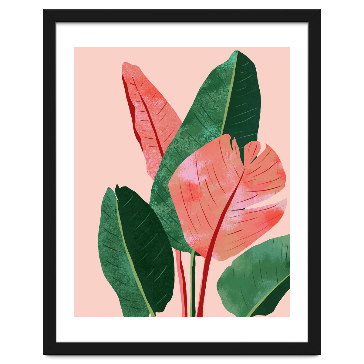 Blush Tropical, Banana Leaves Watercolor Botanical Jungle Painting, Forest Plants Leaves Pink Chic Bohemian