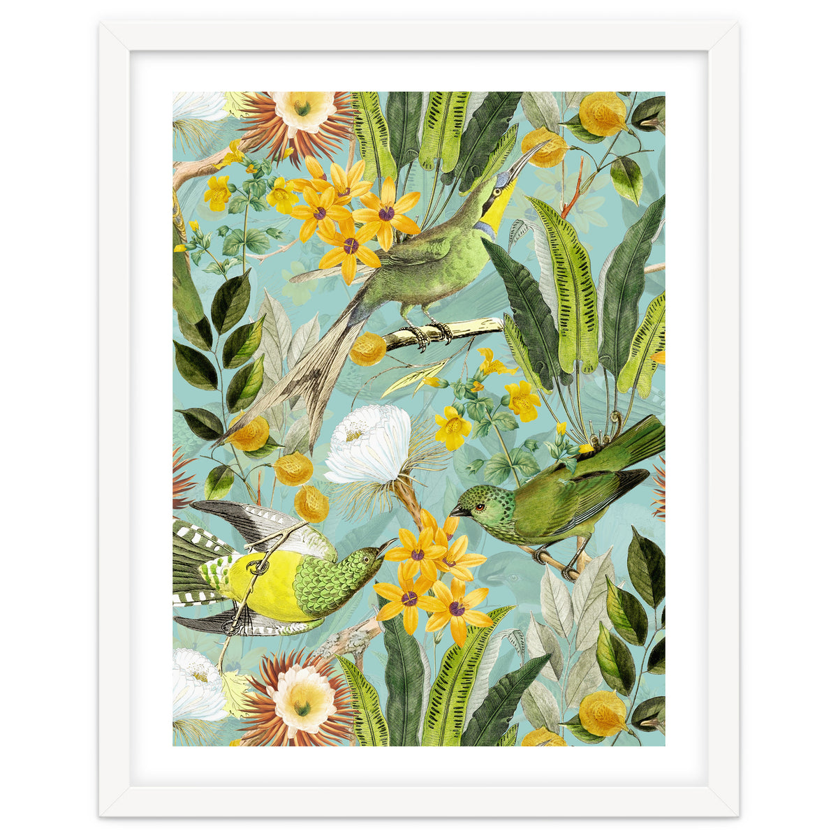 Exotic Birds in Flower Jungle