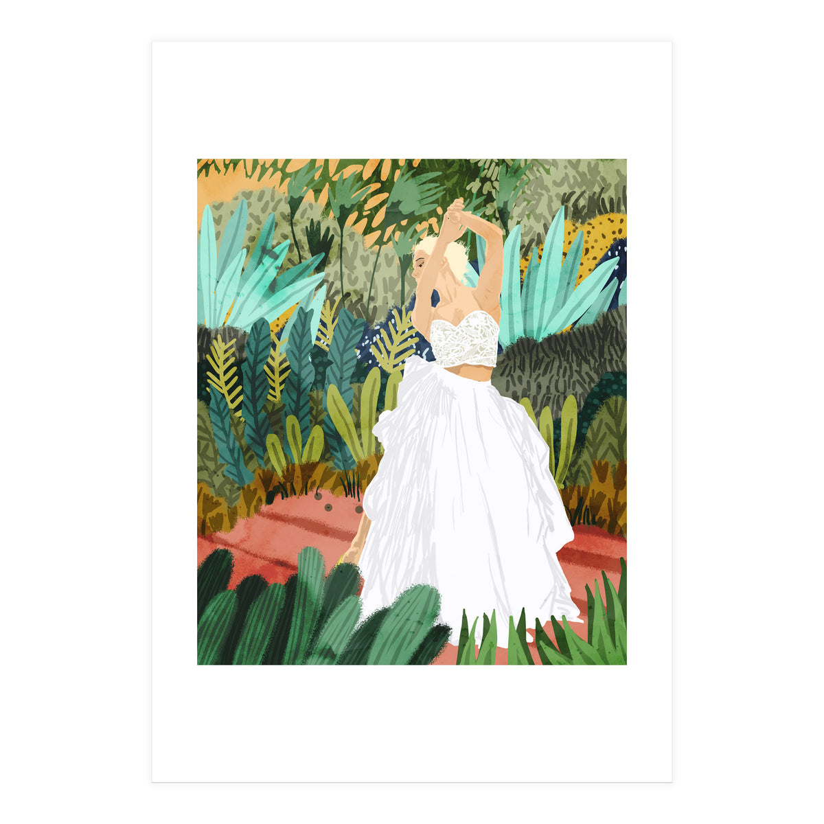 Forest Bride | Jungle Wedding Painting | Travel Solo | Blonde Woman Dancing Joy (Print Only)