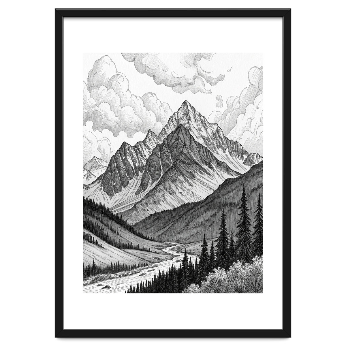Majestic Alpine Mountain Range Sketch