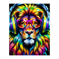 A Lion In Glasses Listens To Music (Print Only)