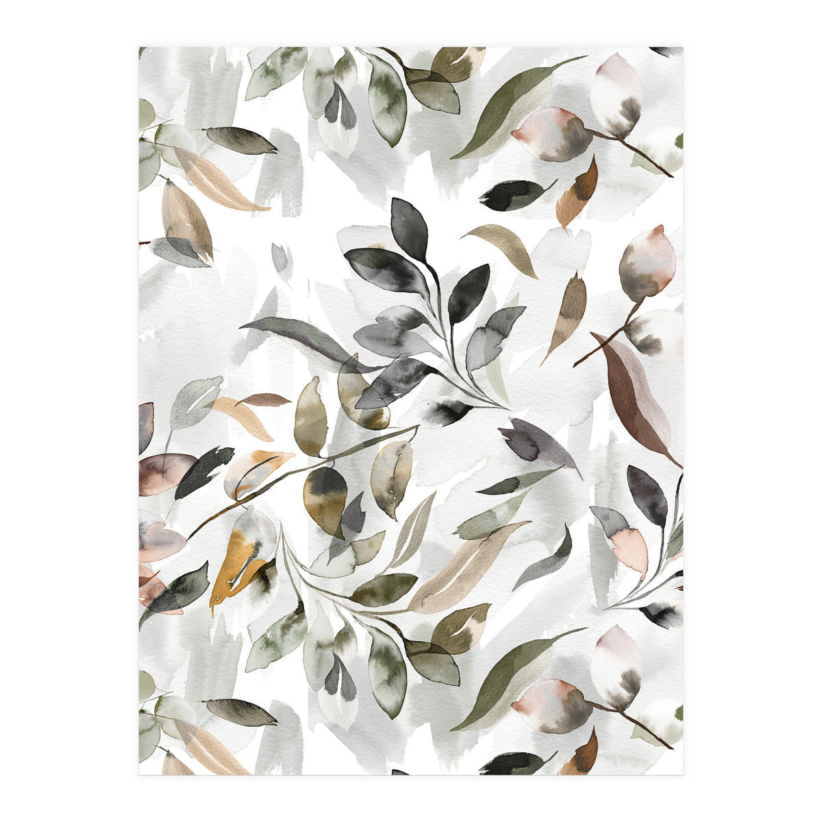 Watercolor Leaves Neutral Gray (Print Only)