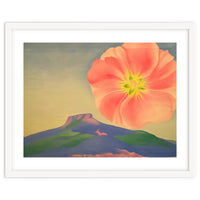 Georgia O’Keeffe – Hollyhock Pink with Pedernal (1937) | Vibrant Modernist Floral Landscape of New Mexico