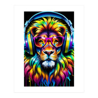 A Lion In Glasses Listens To Music (Print Only)