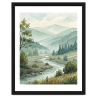 Serene River Valley in Soft Watercolor