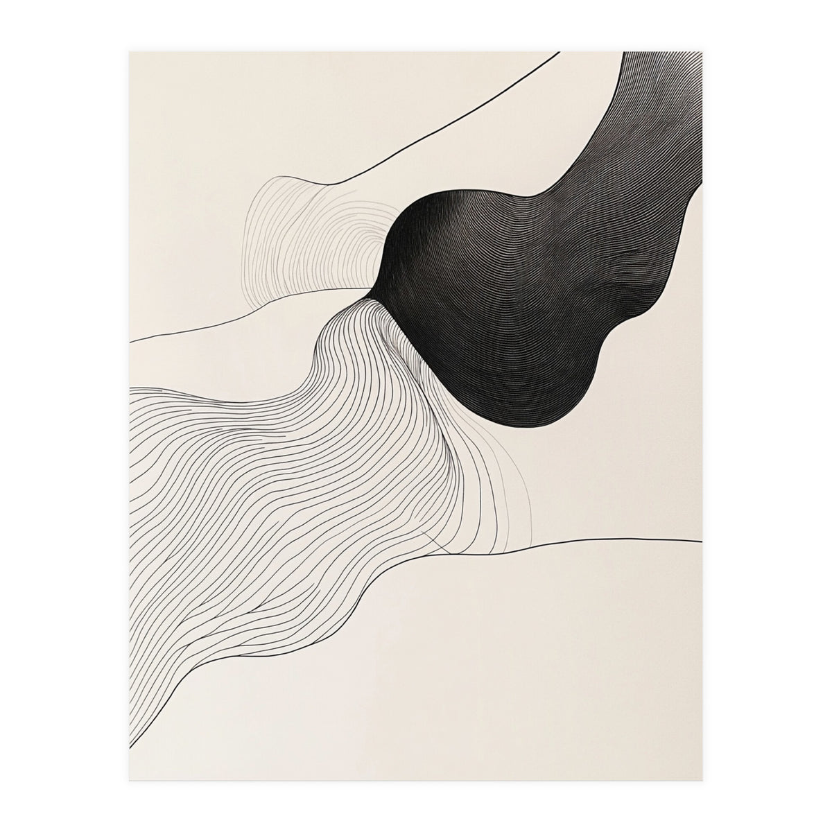 Abstract Black And White Organic Flowing Lines Art (Print Only)