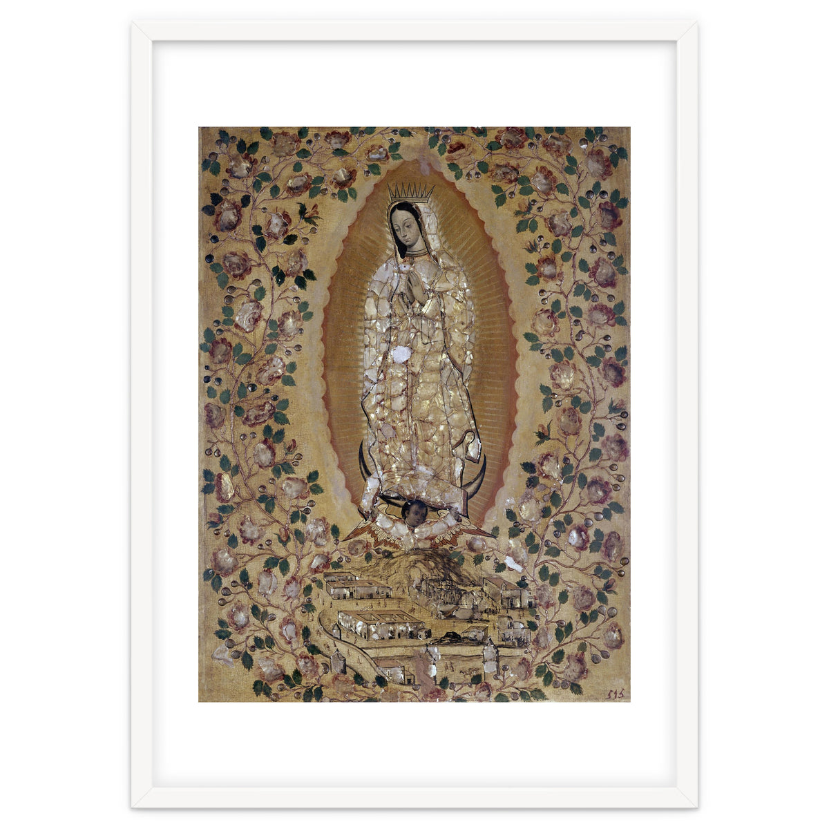 VIRGIN DE GUADALUPE - 1697 - ENCONCHADO PAINTING. JUAN y MIGUEL GONZALEZ PINTORES siglo XVII.