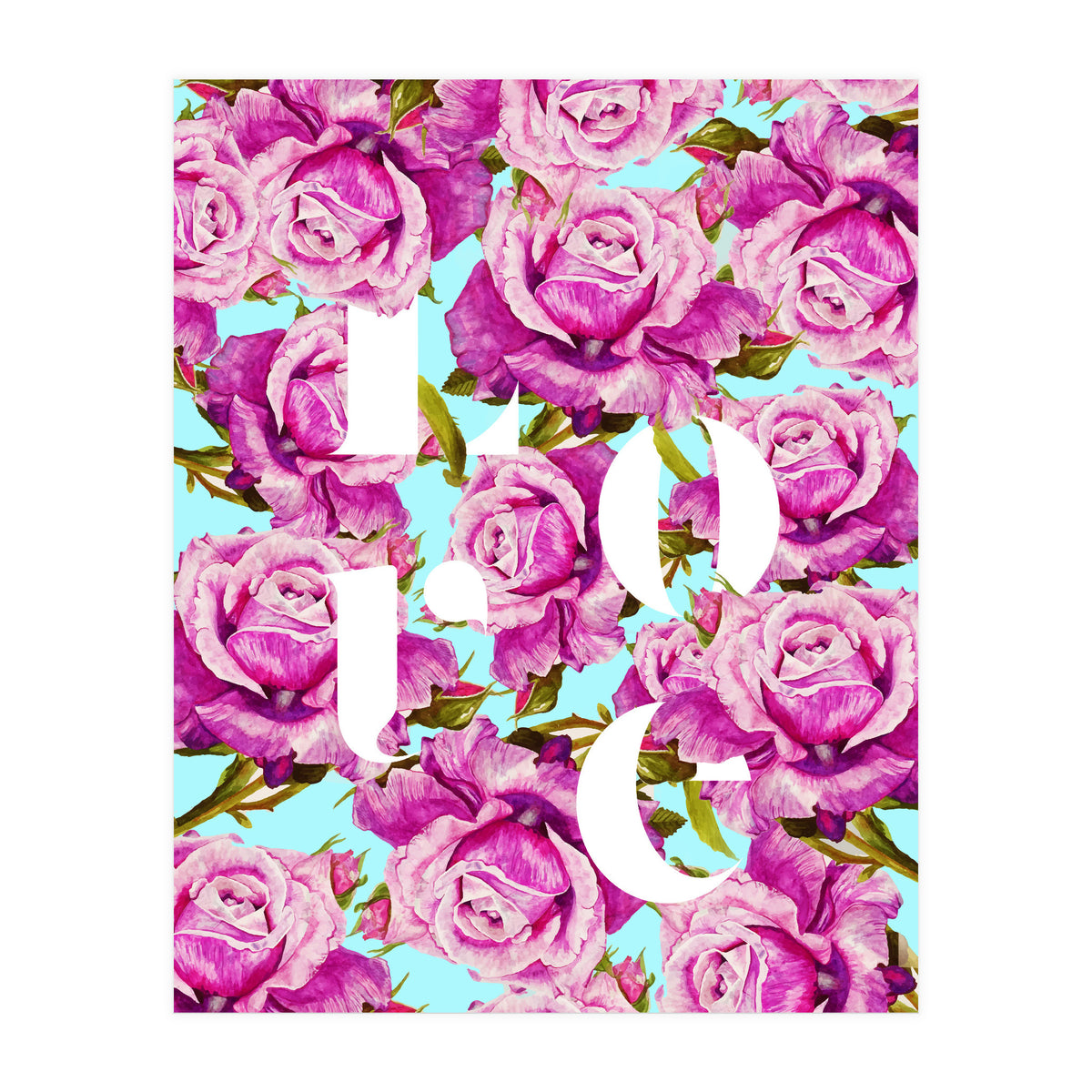 Love, Floral Typography Valentine's Graphic Design, Eclectic Modern Boho Botanical Rose Illustration (Print Only)