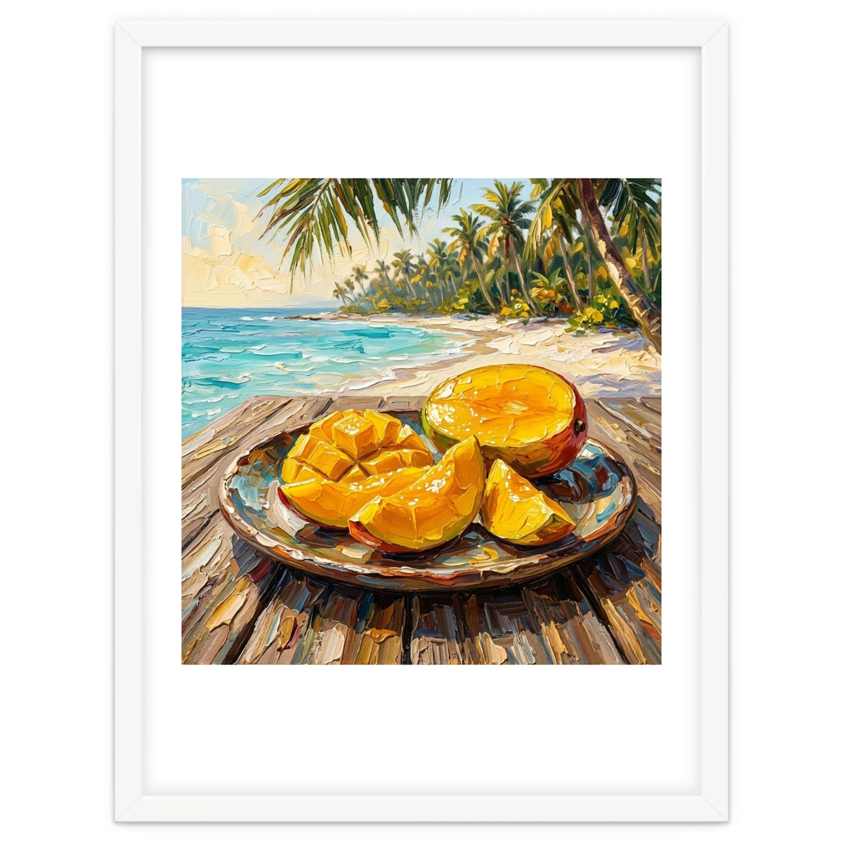 Tropical Mango Beach Oil Painting