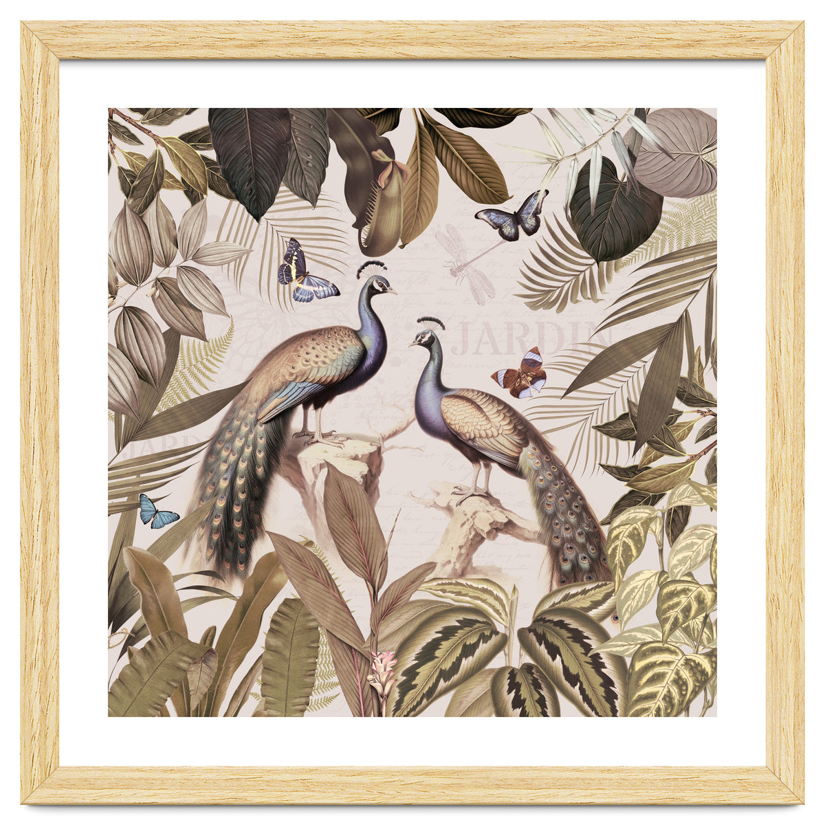 Vintage Sepia Exotic Peacocks Jungle