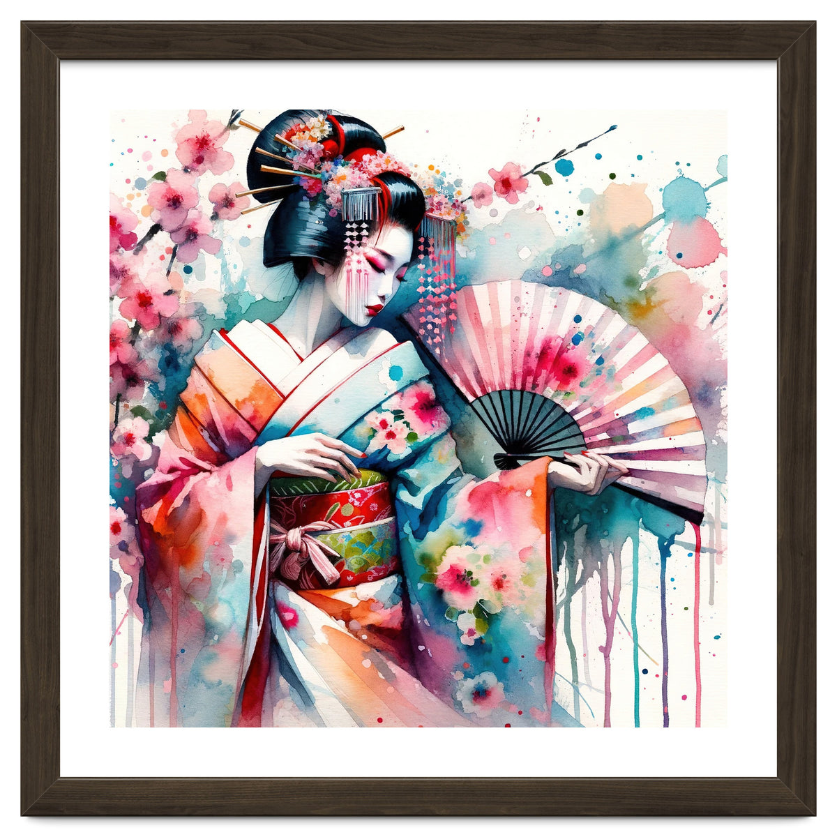 Watercolor Geisha Dancer #2