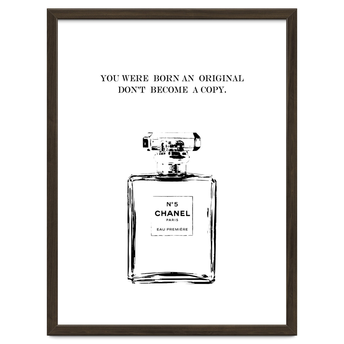 Born Original, Fashion Perfume Bottle Quote Art, Coco Chanel, Chic Decor
