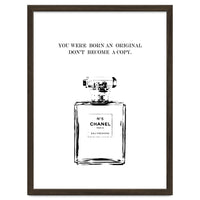 Born Original, Fashion Perfume Bottle Quote Art, Coco Chanel, Chic Decor