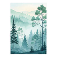 Ethereal Misty Pine Forest Watercolor Art (Print Only)