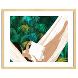 Summer Hammock Reading, Tropical Jungle Travel, Watercolor Nature Bohemian Forest Plants, Palm Beach thumbnail