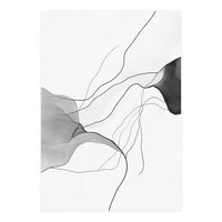 Abstract Black And White Flowing Lines And Shapes On White Background (Print Only)