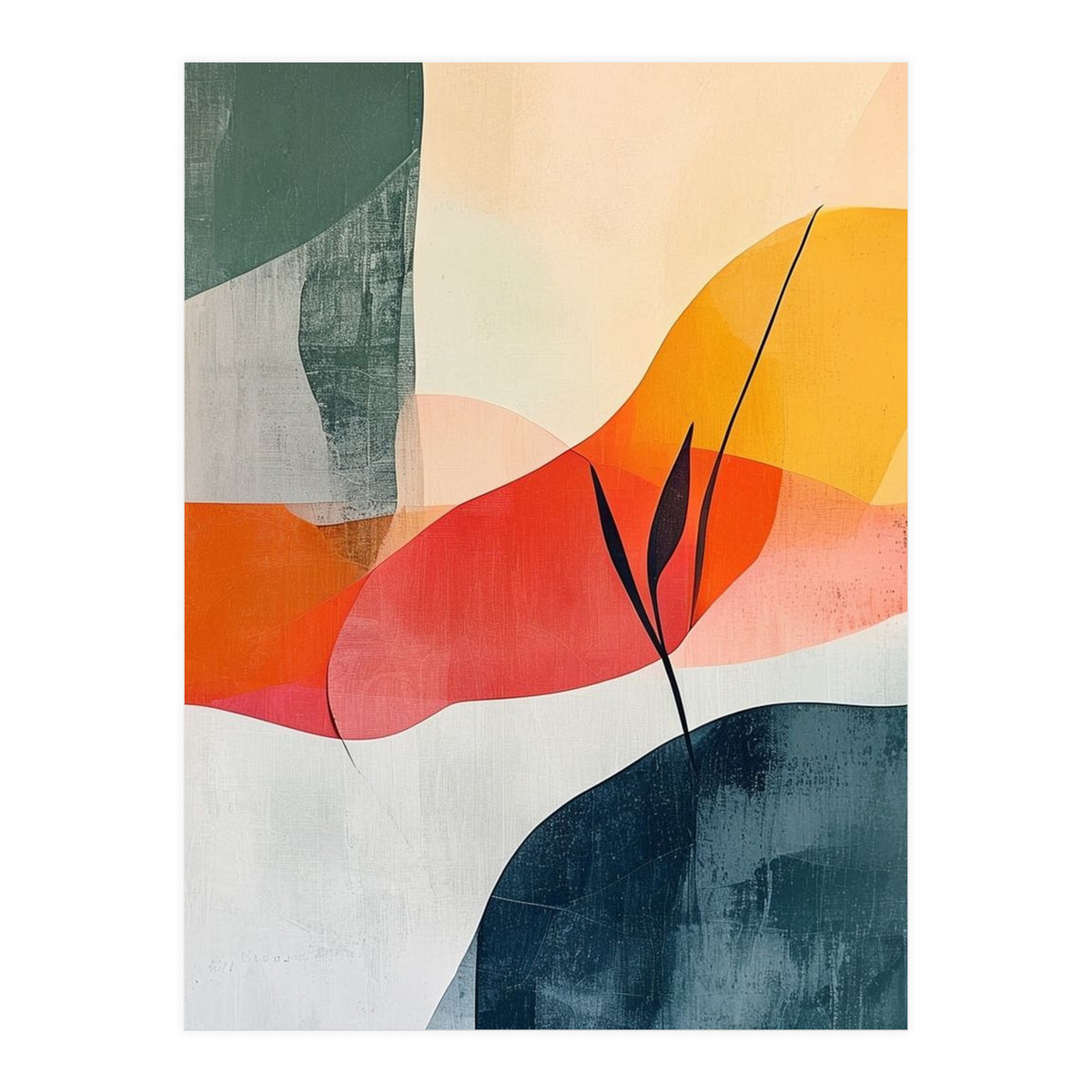 Minimalist Botanical Abstract Art with Organic Overlapping Shapes (Print Only)