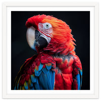 Scarlet Macaw Parrot Detailed Feather Close Up Portrait