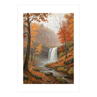 Serene Autumn Waterfall in Misty Forest (Print Only)