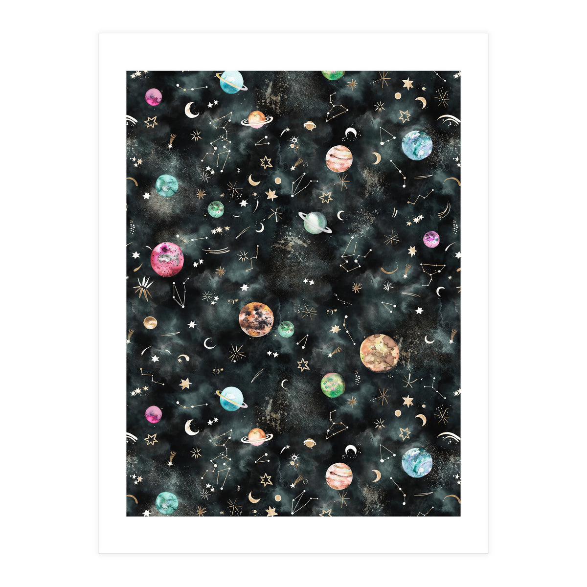 Galaxy Astrology Astronomy Constellations Gold (Print Only)