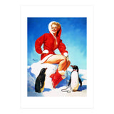 Pinup Sexy Woman Posing With Two Penguins (Print Only) thumbnail