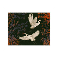White Herons Flying Asian Art (Print Only)