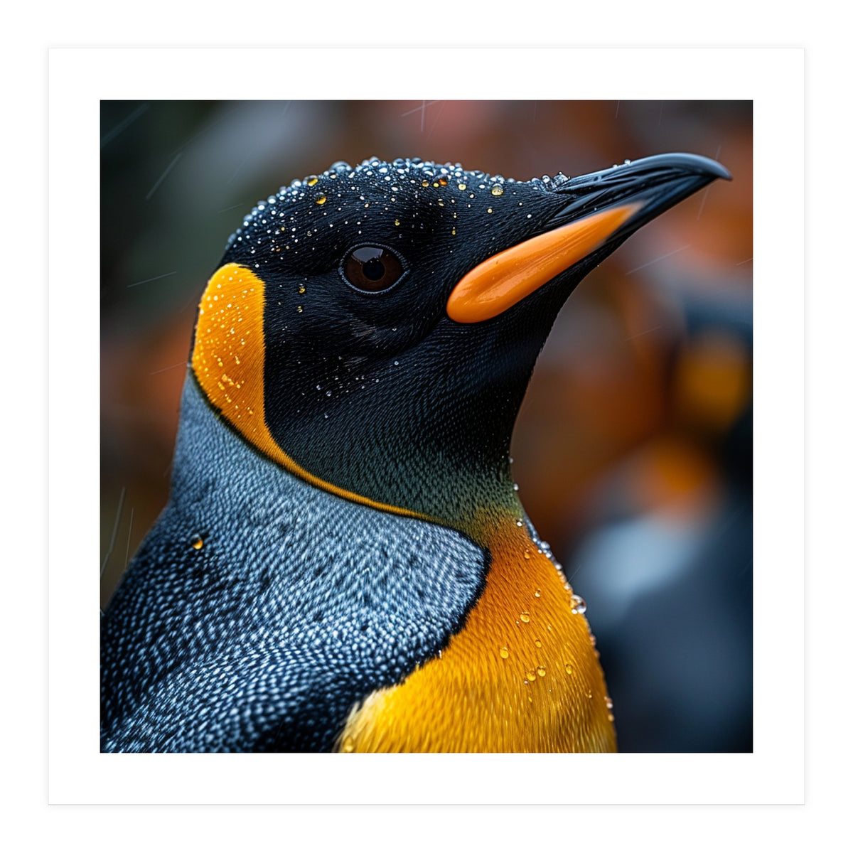 King Penguin With Water Droplets In Rain (Print Only)