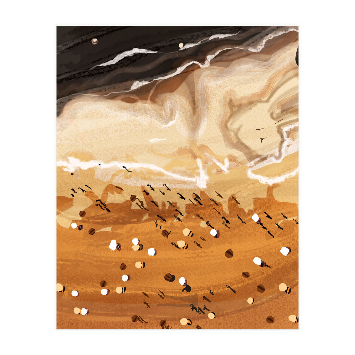 Coffee Beach, Ocean Sea Beachy Tropical Summer, Travel Painting Nature Landscape Waves People Sand (Print Only)