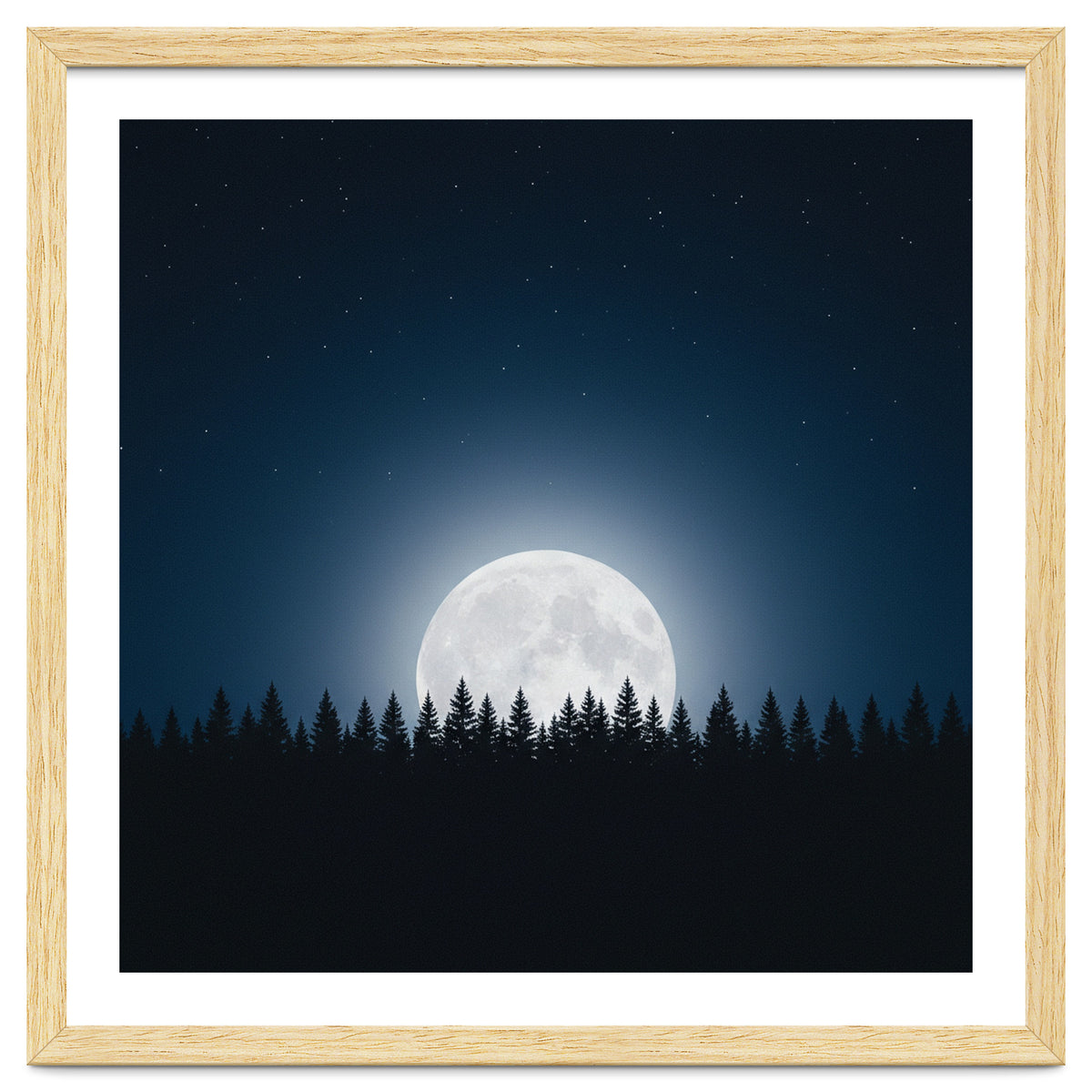 Midnight Serenity: Full Moon Over Forest Silhouettes
