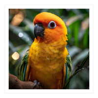Sun Conure Parrot Colorful Bird Perched On Branch (Print Only)