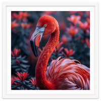 Vibrant Flamingo Portrait With Tropical Foliage