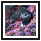 Puffin Bird Among Pink Flowers thumbnail