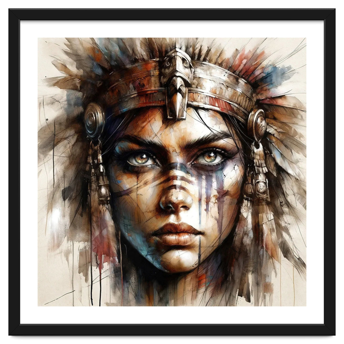 Regal Warrior Woman Watercolor Portrait