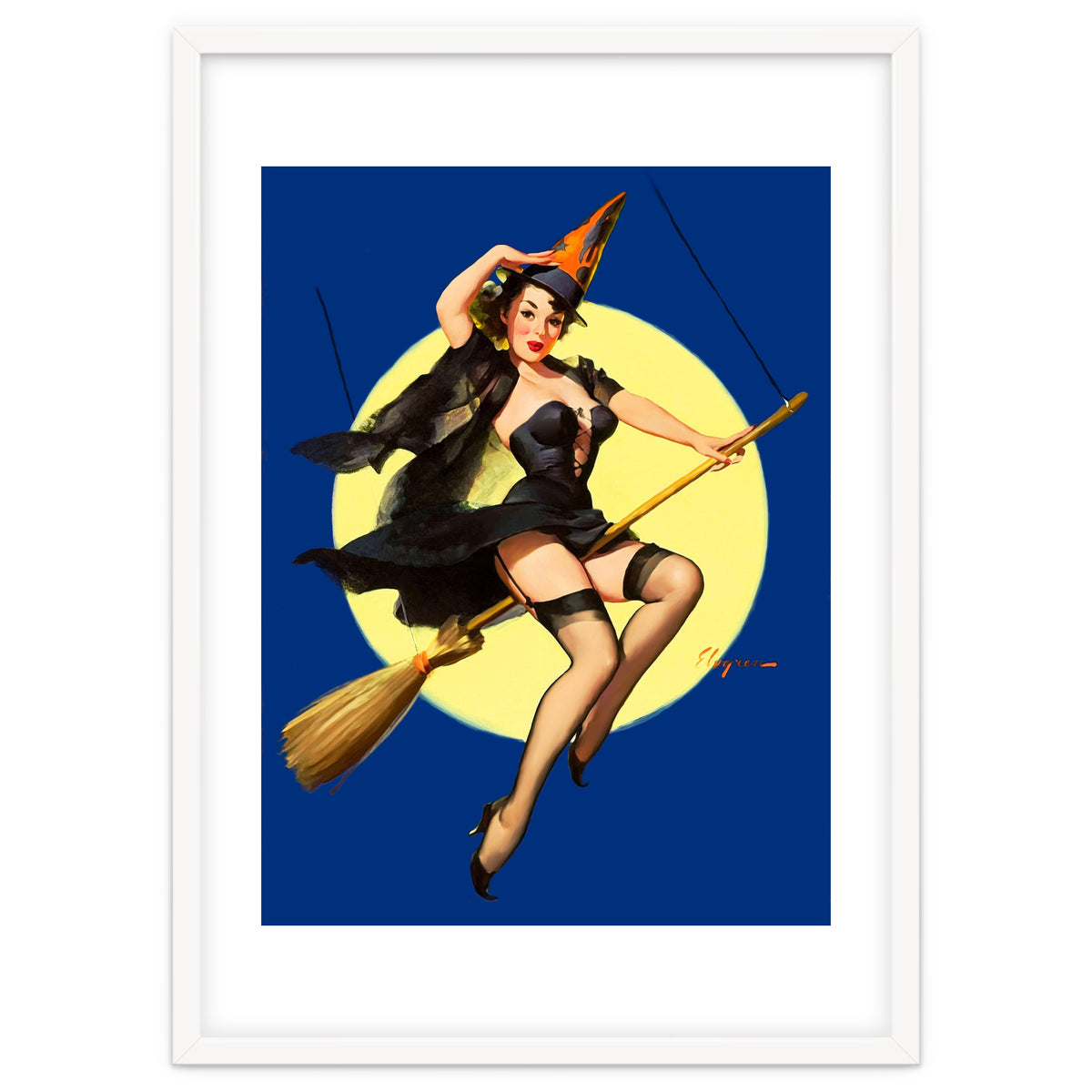 Pinup Sexy Witch Posing On A Broom